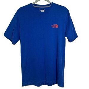 The North Face Shirt Adult Mens Small Blue Spell Out Floral Logo Short‎ Sleeve